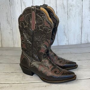 JB Dillion Brown Goatskin Embellished Snip Toe Western Boot